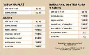 Caravan camping Nová Živohošť - ceník